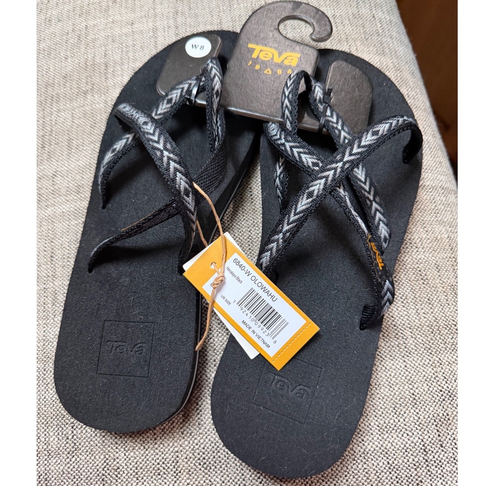 Teva Olowahu Himalaya Black Strappy Mush Flip Flop Sandals 6840 Womens 8